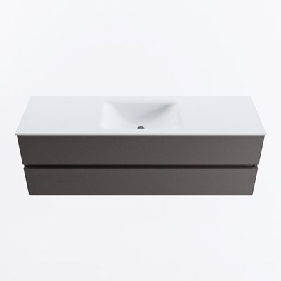 MONDIAZ VICA 150cm badmeubel onderkast Dark Grey 2 lades. Wastafel CLOUD midden zonder kraangat, kleur Talc.