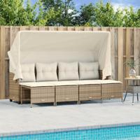 5-delige Loungeset met kussens poly rattan beige