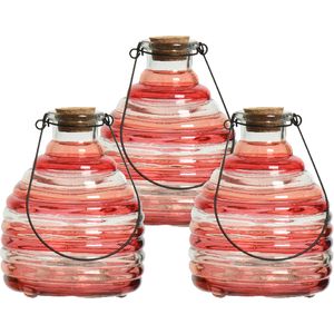 3x wespenvanger/wespenval met hengsel - glas - rood - D13 x H17 cm