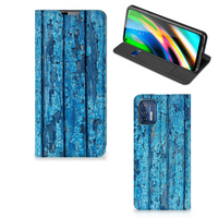Motorola Moto G9 Plus Book Wallet Case Wood Blue - thumbnail