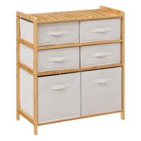 Opbergkast met 6 polyester manden - 3 lagen - bamboe - beige - 66 x 33 x 78 cm