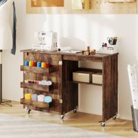 Vouwbare Naaitafel Rollende Knutselstation met Opbergvak 3 Verborgen Containers Mobiele Naaitafel 118,5 x 40 x 79,5 cm Bruin