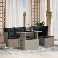 6-delige Loungeset met kussens poly rattan lichtgrijs