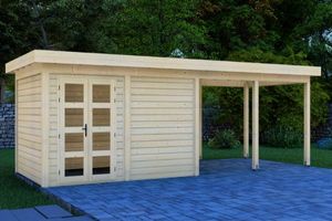 Prime Line blokhut 400x300 cm + luifel 400 cm- Plat dak- Onbehandeld vurenhout- Van Kooten - Van Kooten