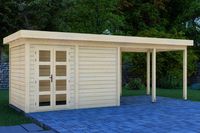 Prime Line blokhut 400x300 cm + luifel 400 cm- Plat dak- Onbehandeld vurenhout- Van Kooten - Van Kooten