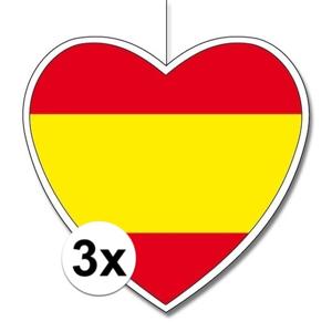 Spanje thema hangdecoratie hartje - 3x - 14 cm - landen vlaggen decoratie - Spaans