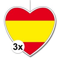Spanje thema hangdecoratie hartje - 3x - 14 cm - landen vlaggen decoratie - Spaans
