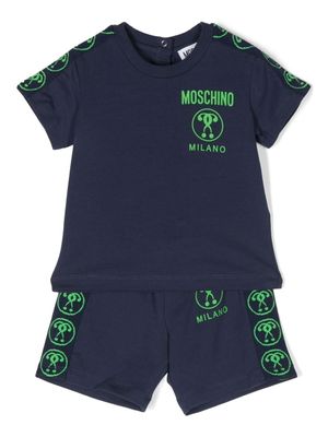 Moschino Kids short en coton stretch à logo imprimé - Bleu