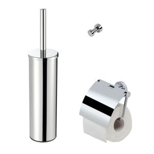 Geesa Nemox Toiletaccessoireset - Toiletborstel met houder - Toiletrolhouder met klep - Handdoekhaak - Chroom