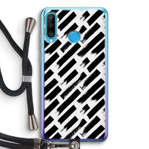 Zwarte vegen: Huawei P30 Lite Transparant Hoesje met koord
