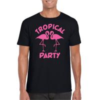 Toppers - Tropical party T-shirt voor heren - met glitters - zwart/roze - carnaval/themafeest