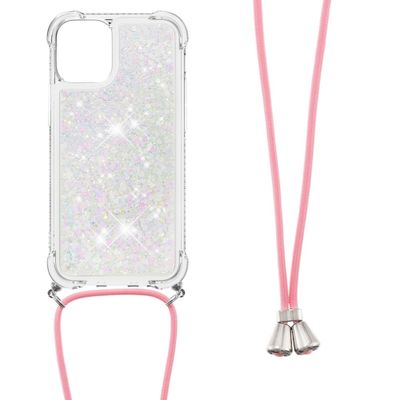 Lunso - Backcover hoes met koord - iPhone 13 Pro Max - Glitter Zilver