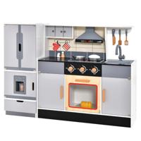 Speelkeuken met Houten Koelkast Speelkeukenset voor Kinderen met Realistische Afzuigkap Oven Leuke Kookplaat Ijsmachine