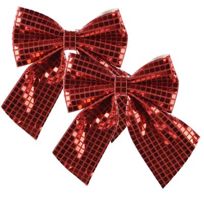 Decoris Kerst strik - 2x - rood - pailletten - 20 x 24 cm - polyester