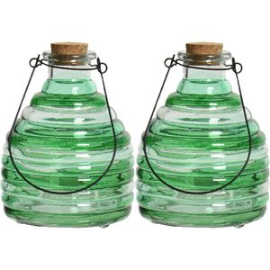 2x wespenvanger/wespenval met hengsel - glas - groen - D13 x H17 cm