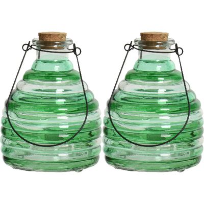 2x wespenvanger/wespenval met hengsel - glas - groen - D13 x H17 cm