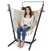 Hangstoel met Standaard Hoogteverstelbare Hangzit met Kussen 152 x 107 x 96-146 cm Beige