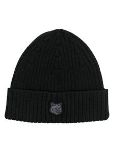 Maison Kitsuné bonnet nervuré à motif Chillax Fox - Noir