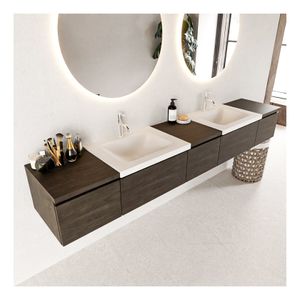 Mondiaz Bukla 240cm badmeubel met module 40 dark brown 5 lades met wastafel dubbel 2 kraangaten kleur talc