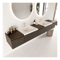 Mondiaz Bukla 240cm badmeubel met module 40 dark brown 5 lades met wastafel dubbel 2 kraangaten kleur talc