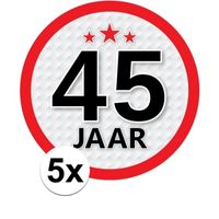 5x 45 Jaar leeftijd stickers rond 15 cm verjaardag versiering - thumbnail