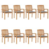 Tuinstoelen stapelbaar 8 st met kussens massief teakhout