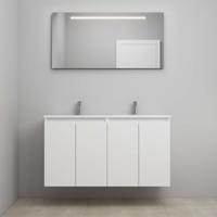 On-Line Badkamermeubelset - 120 cm - Voorgemonteerd - Greeploos 4 Deuren - Acryl Wastafel - 2 Kraangaten - Spiegel met LED-Verlichting - Mat Wit