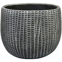 Bloempot/plantenpot - binnen - zwart/metaal look - D21 en H17 cm - cement