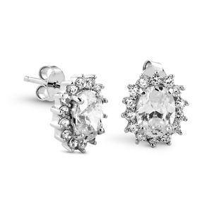 New Bling 9NB-0151 Oorstekers Rozet zilver met zirkonia zilverkleurig 6 x 8 mm