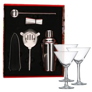 Cocktailshaker set RVS 5-delig inclusief 6x cocktail/martini glazen 190 ml