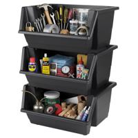 Urban Living Gereedschap Opberg bakken stapelbaar - 3x - 45 x 66 cm - zwart - kunststof