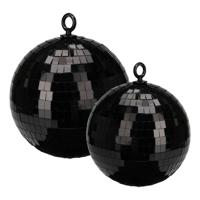 Grote discobal kerstballen - 2x stuks - zwart - 15 en 18 cm - kunststof - Kerstbal