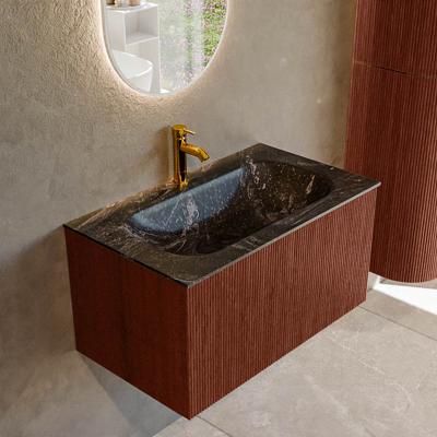 Badmeubel Mondiaz Kurve-Dlux | 80 cm cm | Meubelkleur Ruby | Wastafelkleur Lava | Solid surface | Wasbak midden spoelbak | 1 kraangat