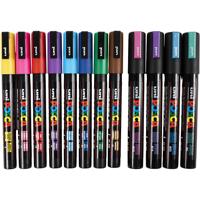 Uni-Posca Posca marker, afm pc-5m + pc-3m, lijndikte 0,9-1,3 + 2,5 mm, diverse kleuren, 12 div/ 1 doos