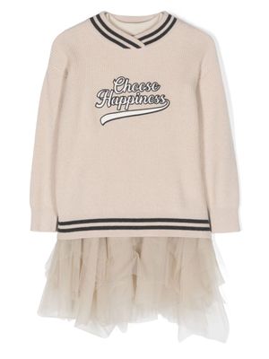 Brunello Cucinelli Kids lot de deux robe en maille à jupe en tulle - Tons neutres