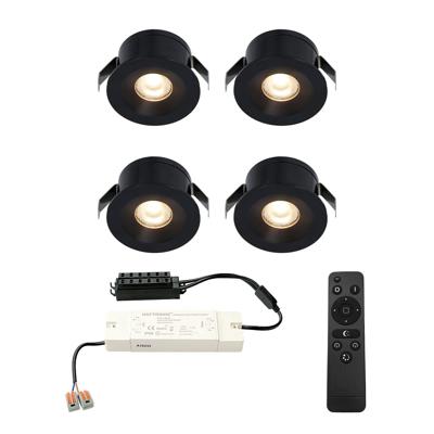 Set van 4 Cadiz LED Mini Inbouwspots met Trafo - 12 Volt 3 Watt 200 lumen - Dimbaar - Plat 26mm (Lage inbouwdiepte) - 2700K - IP44 waterdicht - Zwart - Veranda spotjes - overkapping spotjes