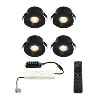 Set van 4 Cadiz LED Mini Inbouwspots met Trafo - 12 Volt 3 Watt 200 lumen - Dimbaar - Plat 26mm (Lage inbouwdiepte) - 2700K - IP44 waterdicht - Zwart - Veranda spotjes - overkapping spotjes