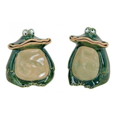 Tuin beeld kikker - 1x - keramiek - 12 cm - tuindecoratie beeldje - groen - met brede bek Tuin beeld kikker - 1x - keramiek - 12 cm - tuindecoratie beeldje - groen - met brede bek