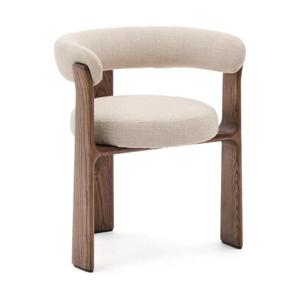 Kave Home Granite eetkamerstoel beige chenille walnoot 3-poot