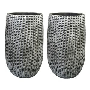 Bloemenvaas Feico - voor binnen - zwart/metaal look - D15 en H24 cm - cement