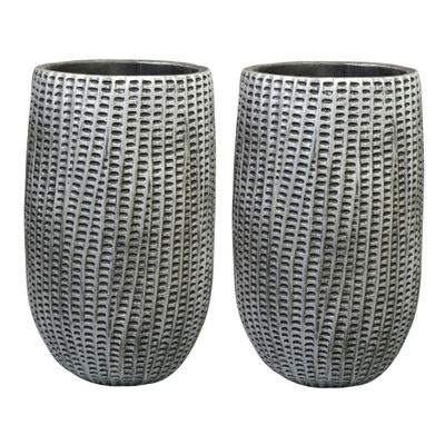 Bloemenvaas Feico - voor binnen - zwart/metaal look - D15 en H24 cm - cement