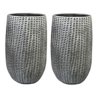 Bloemenvaas Feico - voor binnen - zwart/metaal look - D15 en H24 cm - cement