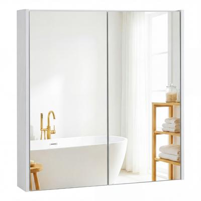 Badkamerkast met Twee Spiegeldeuren Spiegelkast met Planken Badkamerspiegel Wandgemonteerde Badkamerkast-Wit