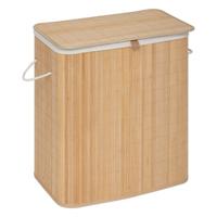 Wasmand dubbel compartiment - bamboe - met deksel - naturel - 52 x 32 x 63 cm - 100 liter