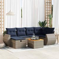 7-delige Loungeset met kussens poly rattan grijs