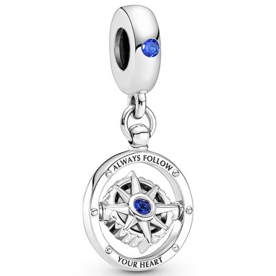 Pandora 790099C01 Hangbedel Spinning Compass zilver-kristal blauw