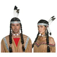 Indianen pruik met vlechten   - - thumbnail