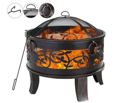 Vuurkorf - Ø67 x 65 cm - Incl. pook en vonkenrooster - Zwart