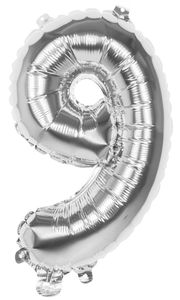 Zilveren folieballon cijfer &apos;9&apos; 36cm