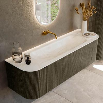 Badmeubel Mondiaz Kurve-Dlux | 150 cm cm | Meubelkleur Shadow | Wastafelkleur Ostra | Solid surface | Wasbak midden spoelbak | Zonder kraangat(en)
